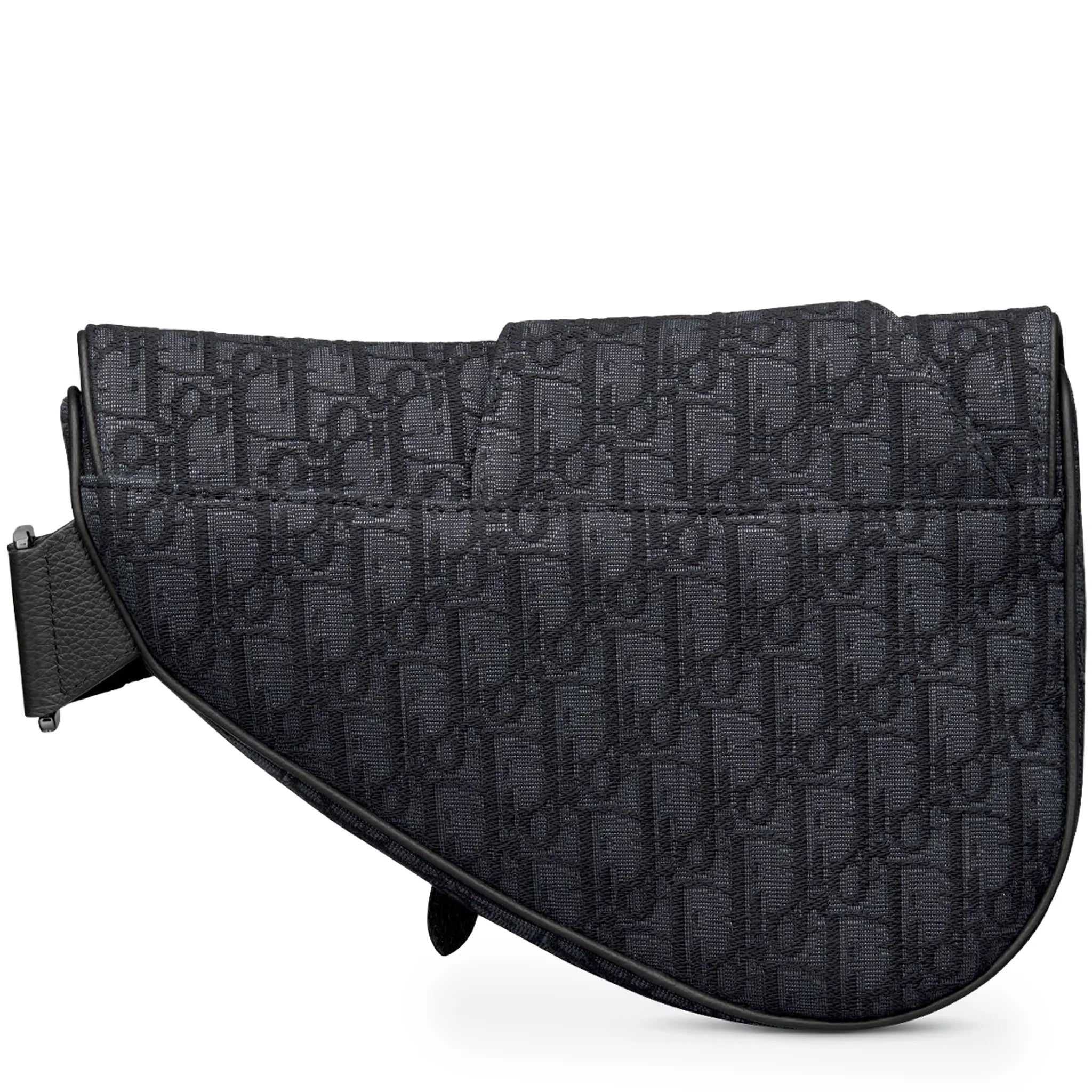 Back View of Dior Oblique Jacquard Black Saddle Bag 1ADPO093YKY_H00N